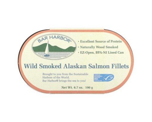 Bar Harbor, Wild Smoked Alaskan Salmon Fillets, 6.7 oz (190 g)
