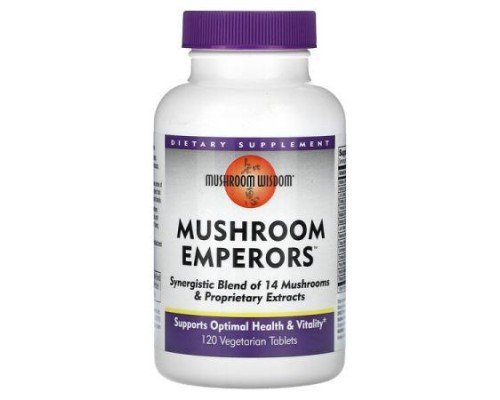 Mushroom Wisdom, Mushroom Emperors, 120 Vegetarian Tablets