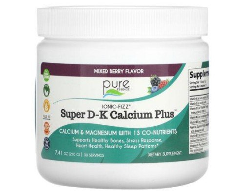 Pure Essence, Ionic-Fizz, Super D-K Calcium Plus, Mixed Berry, 7.41 oz (210 g)