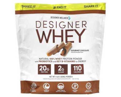 Designer Wellness, Designer Whey, Natural 100% Whey Protein Powder, Gourmet Chocolate, 4 lb (1.82 kg)