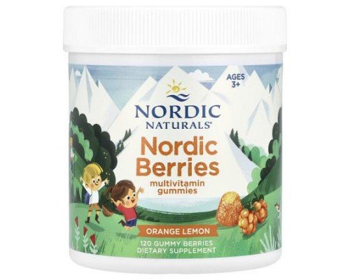 Nordic Naturals, Nordic Berries, Multivitamin Gummies, Ages 3+, Orange Lemon, 120 Gummy Berries
