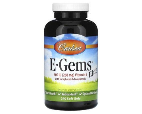 Carlson, E-Gems Elite, Vitamin E with Tocopherols & Tocotrienols, 268 mg (400 IU), 240 Soft Gels
