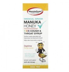 ManukaGuard, Manuka Honey, Kids Cough & Throat Syrup, Daytime, Honey Lemon, 4 fl oz (118 ml)