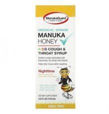ManukaGuard, Manuka Honey, Kids Cough & Throat Syrup, Nighttime, Honey Lemon, 4 fl oz (118 ml)