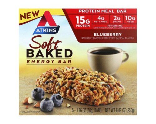 Atkins, Soft Baked Energy Bar, Blueberry, 5 Bars, 1.76 oz (50 g) Each