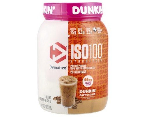 Dymatize, ISO100® Hydrolyzed, 100% Whey Protein Isolate, Dunkin’™ Cappuccino, 21.8 oz (610 g)