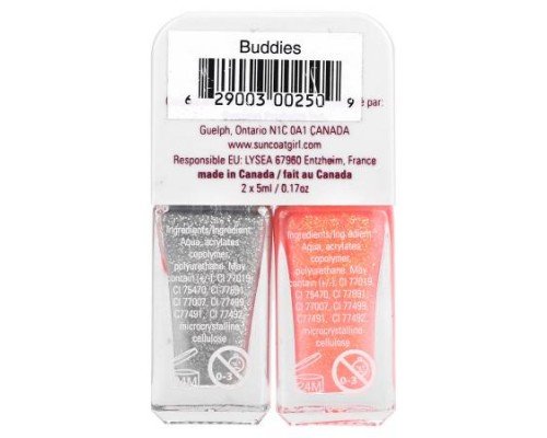 SuncoatGirl, Buddies Nail Polish Duo Set, Silver & Coral Glitter, 2 Piece Set