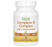 Super Nutrition, Complete B Complex with L-Methylfolate with Biotin, Pantothenic Acid, Niacin and Vitamin B12, 60 Veggie Capsules