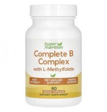 Super Nutrition, Complete B Complex with L-Methylfolate with Biotin, Pantothenic Acid, Niacin and Vitamin B12, 60 Veggie Capsules