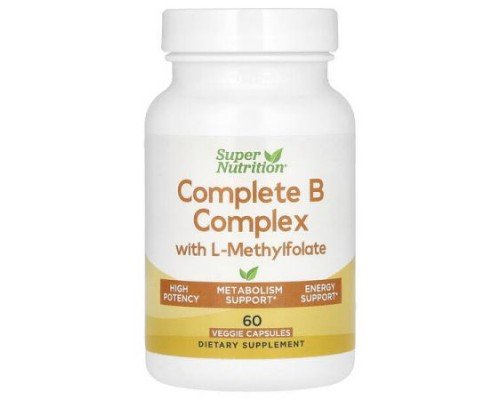 Super Nutrition, Complete B Complex with L-Methylfolate with Biotin, Pantothenic Acid, Niacin and Vitamin B12, 60 Veggie Capsules