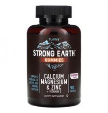 YumVs, Strong Earth Gummies, Calcium, Magnesium & Zinc + Vitamin D, Raspberry, 90 Gummies
