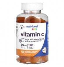 Nutricost, Kids, Vitamin C, Ages 4+, Orange, 90 mg, 120 Gummies