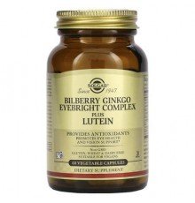 Solgar, Bilberry Ginkgo Eyebright Complex Plus Lutein, 60 Vegetable Capsules