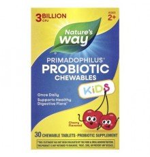 Nature's Way, Primadophilus® Kids Probiotic Chewable, Age 2+, Cherry , 3 Billion CFU, 30 Chewable Tablets