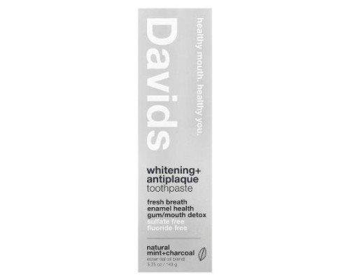 Davids, Whitening + Antiplaque Toothpaste, Natural Mint + Charcoal , 5.25 oz (149 g)