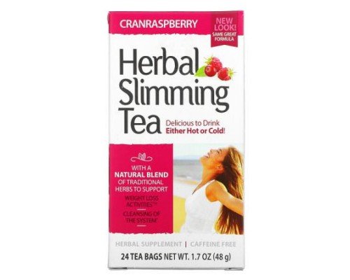 21st Century, Herbal Slimming Tea, Cranraspberry, Caffeine Free, 24 Tea Bags, 1.7 oz (48 g)