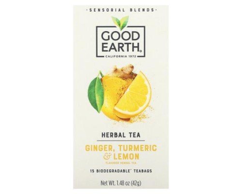 Good Earth Teas, Sensorial Blends, Herbal Tea, Ginger, Turmeric & Lemon, 15 Biodegradable Teabags, 1.48 oz (42 g)