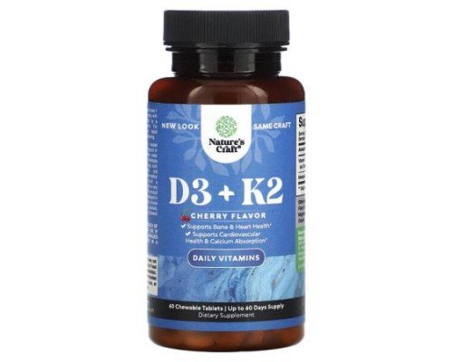 Nature's Craft, D3 +K2, Cherry, 60 Chewable Tablets
