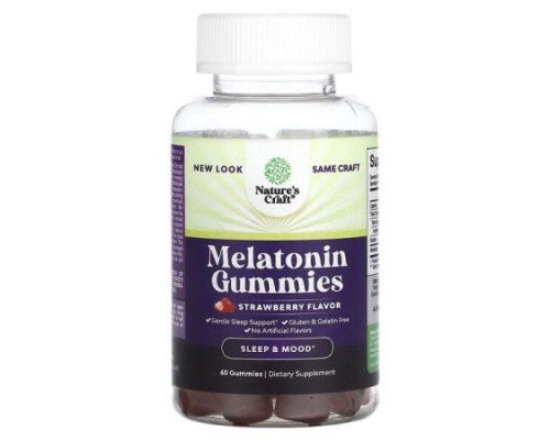 Nature's Craft, Melatonin Gummies, Strawberry, 60 Gummies (2.5 mg per Gummy)