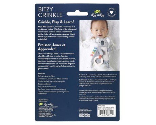 itzy ritzy, Bitzy Crinkle, Sensory Crinkle Toy with Teether, 0 Months+, Dino , 1 Count