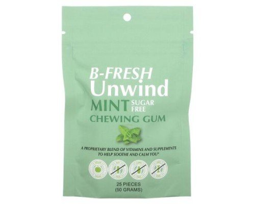 B-Fresh, Unwind Chewing Gum, Sugar Free, Mint, 25 Pieces (50 g)