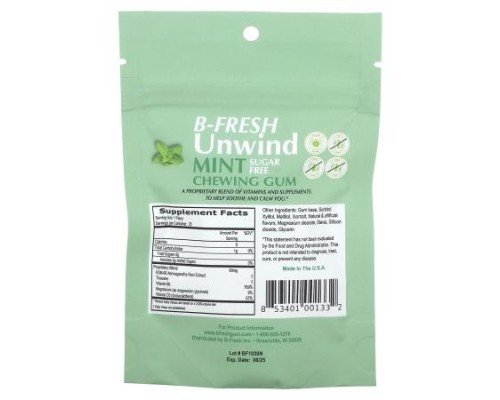 B-Fresh, Unwind Chewing Gum, Sugar Free, Mint, 25 Pieces (50 g)