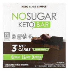 No Sugar Company, Keto Bar, Chocolate Fudge Brownie, 12 Bars, 1.41 oz (40 g) Each