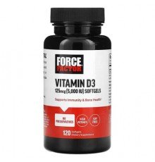 Force Factor, Vitamin D3, 125 mcg (5,000 IU), 120 Softgels