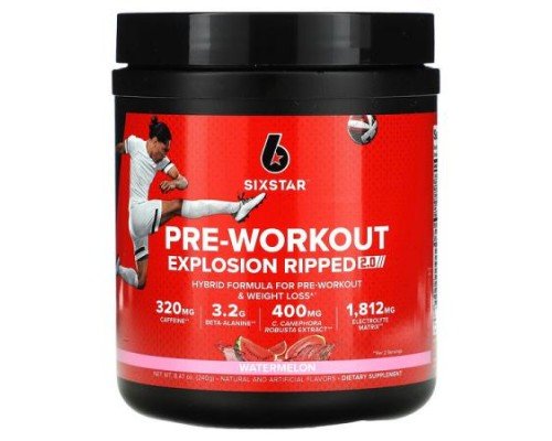 SIXSTAR, Pre-Workout Explosion Ripped 2.0, Watermelon, 8.47 oz (240 g)