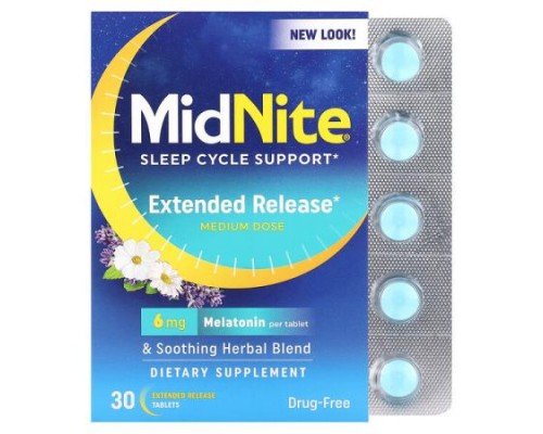 MidNite, Sleep Cycle Support, Medium Dose, 6 mg, 30 Extended Release Tablets