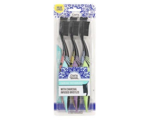 GuruNanda, Big Tuft Charcoal Toothbrushes, Soft , 6 Toothbrushes