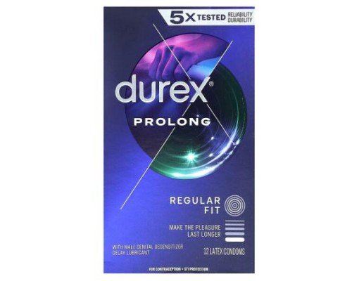 Durex, Prolong, Regular Fit, 12 Latex Condoms