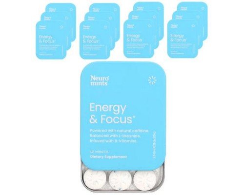 NeuroGum, NeuroMints, Energy & Focus, Peppermint, 12 Packs, 12 Pieces Each