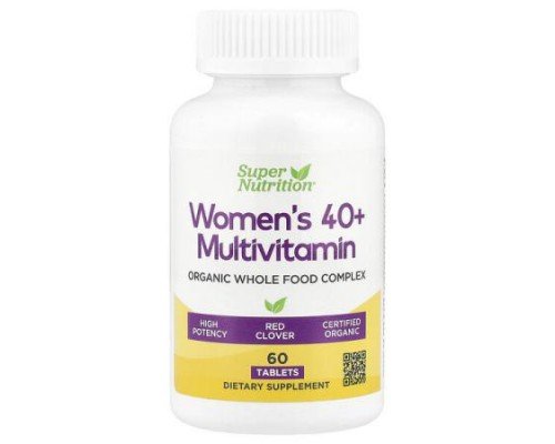 Super Nutrition, Organic Whole Food Women's 40+ Multivitamin with Organic Amla Extract, Organic Sunflower Extract, Organic Moringa Extract, and Organic Shiitake Extract , 60 Tablets