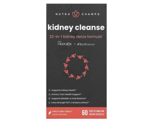 NutraChamps, Kidney Cleanse, 60 Easy-To-Swallow Vegan Capsules