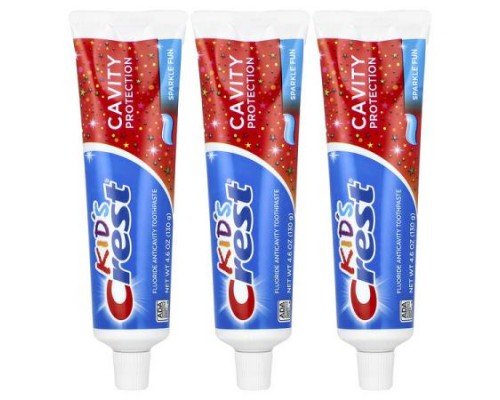 Crest, Kids, Cavity Protection, Fluoride Anticavity Toothpaste, Sparkle Fun, 3 Pack, 4.6 oz (130 g) Each