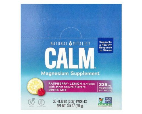 Natural Vitality, Calm, Magnesium Supplement Drink Mix, Raspberry-Lemon, 30 Packets, 0.12 oz (3.3 g) Each
