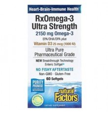 Natural Factors, RxOmega-3 Ultra Strength with Vitamin D3, 60 Softgels