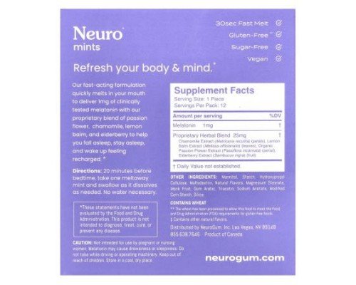 NeuroGum, NeuroMints, Sleep & Recharge, Mixed Berry, 6 Packs, 12 Meltaway Mints Each