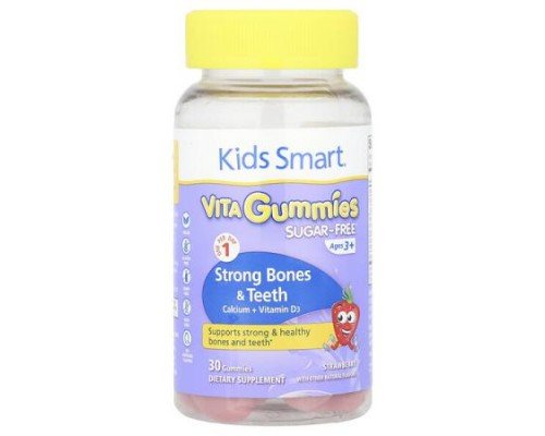 Kids Smart, Kids Smart®, Vita Gummies, Strong Bones & Teeth, Calcium + Vitamin D3, Ages 3+, Strawberry, 30 Gummies