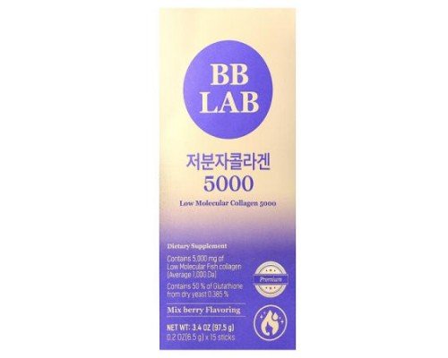 BB Lab, Low Molecular Collagen 5000, Mix Berry, 5,000 mg , 15 Sticks, 0.2 oz (6.5 g) Each