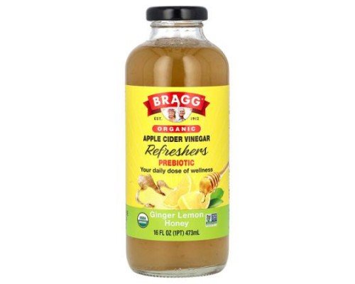 Bragg, Organic Apple Cider Vinegar Refreshers, Prebiotic, Ginger Lemon Honey, 16 fl oz  (473 ml)