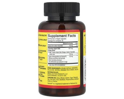 Bragg, Apple Cider Vinegar + Ashwagandha, 90 Capsules