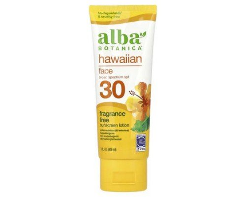 Alba Botanica, Hawaiian Face Sunscreen Lotion, SPF 30, Fragrance Free, 3 fl oz (89 ml)