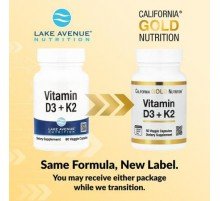California Gold Nutrition, Vitamin D3 + K2, 60 Veggie Capsules