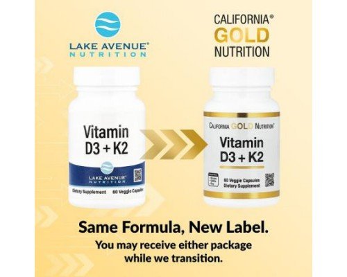 California Gold Nutrition, Vitamin D3 + K2, 60 Veggie Capsules