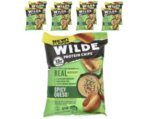Wilde Brands, Protein Chips, Spicy Queso, 8 Bags, 1.34 oz (38 g) Each