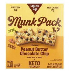Munk Pack, Chewy Granola Bar, Peanut Butter Chocolate  Chip , 4 Bars, 1.12 oz (32 g) Each