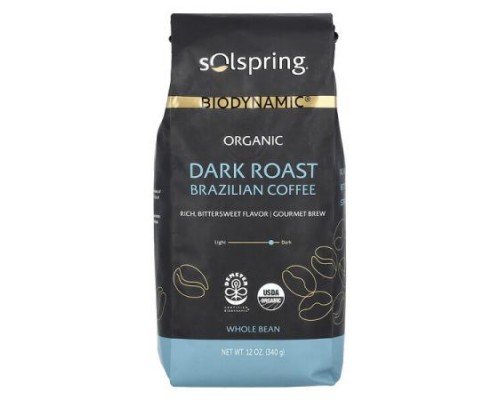 Dr. Mercola, Solspring®, Biodynamic®, Brazilian Coffee, Whole Bean, Dark Roast, 12 oz (340 g)
