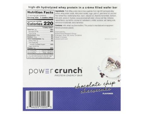 BNRG, Power Crunch Protein Energy Bar, Chocolate Chip Cheesecake, 12 Bars, 1.4 oz (40 g)
